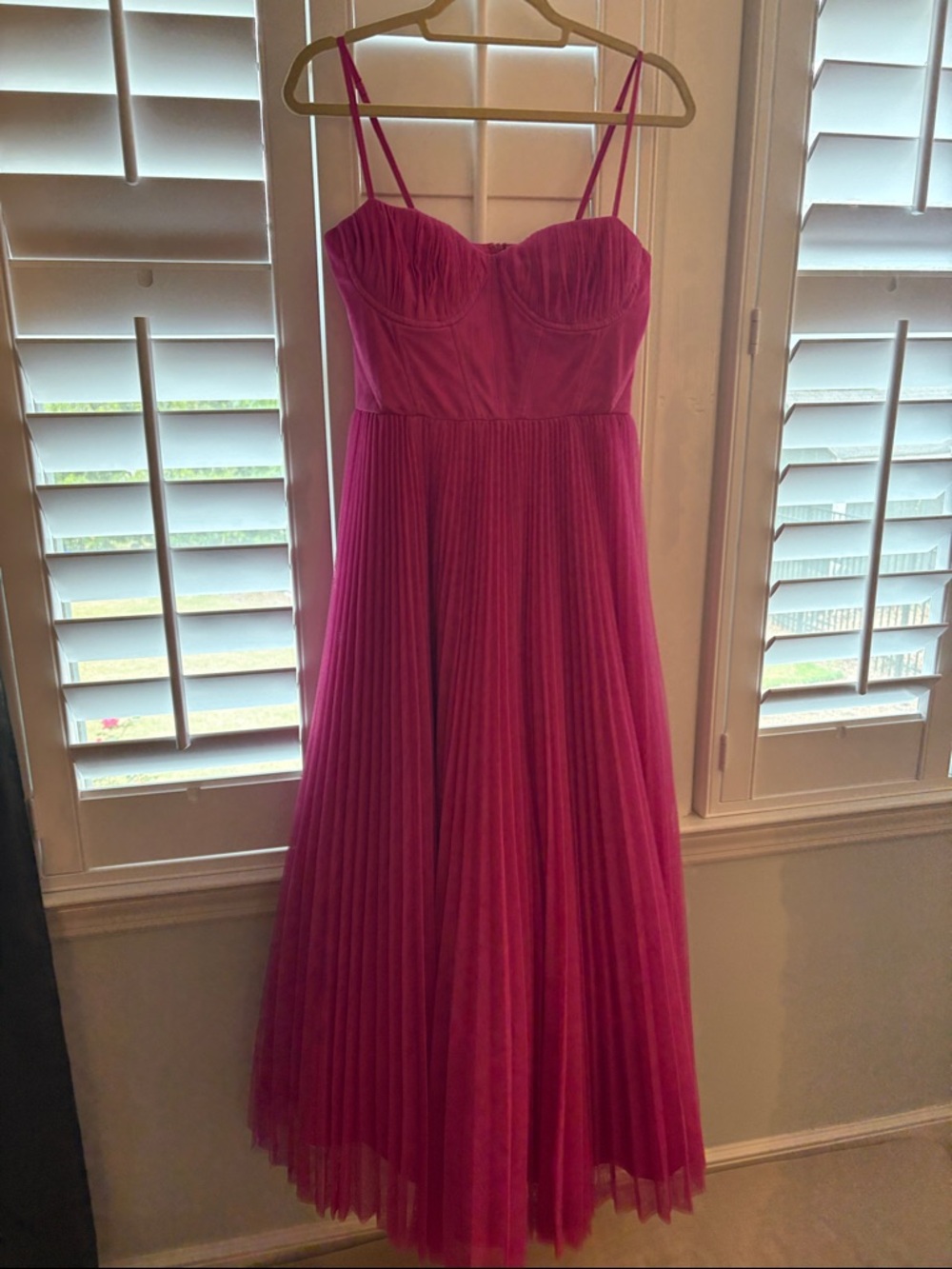 Hutch Hot Pink Pleated Tulle Midi Dress